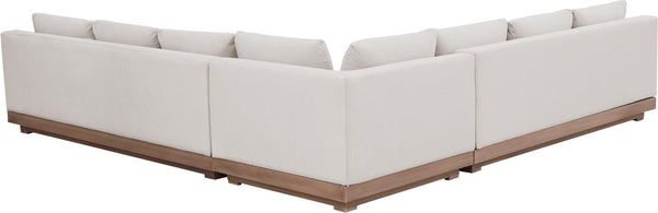 Meridian Furniture Solace Three Piece Acacia Wood Modular Outdoor Sectional with Olefin Performance Cushions 33026Cream-Sec3B
