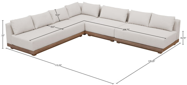 Meridian Furniture Solace 4 Piece Modular Outdoor Sectional Acacia Frame Cream Olefin Cushions Patio 33026Cream-Sec4A