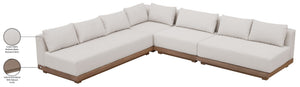 Meridian Furniture Solace 4 Piece Modular Outdoor Sectional Acacia Frame Cream Olefin Cushions Patio 33026Cream-Sec4A