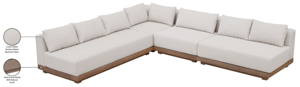 Meridian Furniture Solace 4 Piece Modular Outdoor Sectional Acacia Frame Cream Olefin Cushions Patio 33026Cream-Sec4A