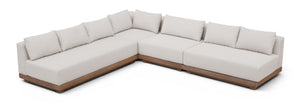 Meridian Furniture Solace 4 Piece Modular Outdoor Sectional Acacia Frame Cream Olefin Cushions Patio 33026Cream-Sec4A