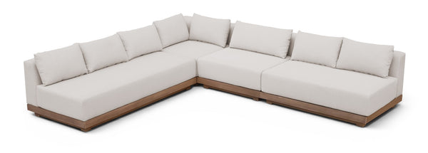 Meridian Furniture Solace 4 Piece Modular Outdoor Sectional Acacia Frame Cream Olefin Cushions Patio 33026Cream-Sec4A