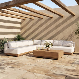 Meridian Furniture Solace 4 Piece Modular Outdoor Sectional Acacia Frame Cream Olefin Cushions Patio 33026Cream-Sec4A