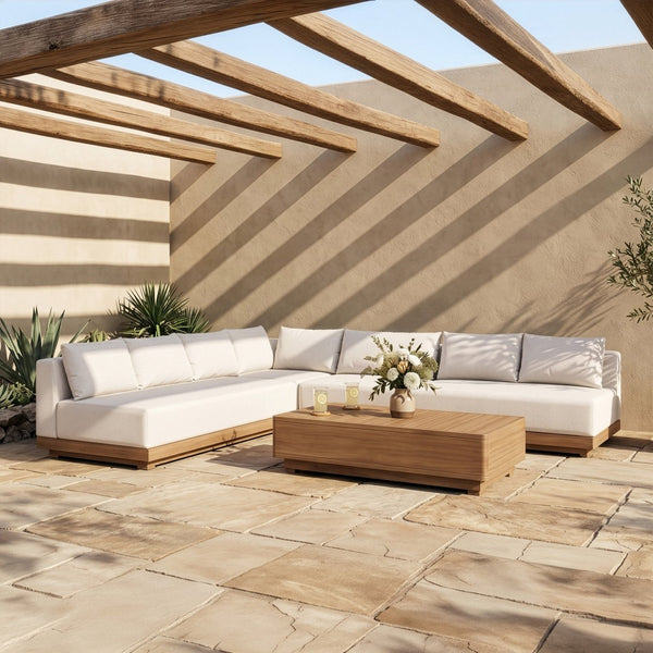 Meridian Furniture Solace 4 Piece Modular Outdoor Sectional Acacia Frame Cream Olefin Cushions Patio 33026Cream-Sec4A
