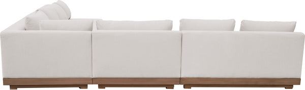 Meridian Furniture Solace 4 Piece Modular Outdoor Sectional Acacia Frame Cream Olefin Cushions Patio 33026Cream-Sec4A