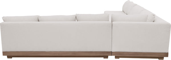 Meridian Furniture Solace 4 Piece Modular Outdoor Sectional Acacia Frame Cream Olefin Cushions Patio 33026Cream-Sec4A