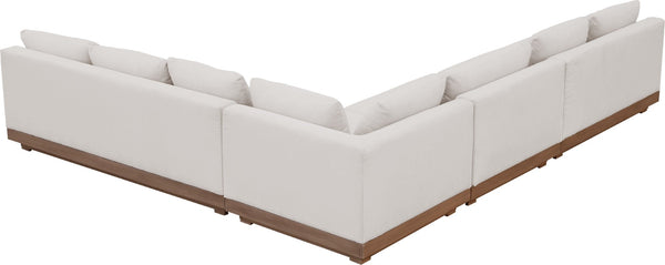 Meridian Furniture Solace 4 Piece Modular Outdoor Sectional Acacia Frame Cream Olefin Cushions Patio 33026Cream-Sec4A