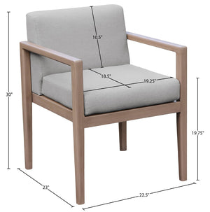 Meridian Furniture Solace Acacia Wood Outdoor Dining Arm Chair with Olefin Cushion for Patio and Deck Seating Grey 33026Grey-AC