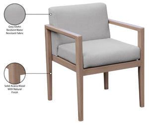 Meridian Furniture Solace Acacia Wood Outdoor Dining Arm Chair with Olefin Cushion for Patio and Deck Seating Grey 33026Grey-AC