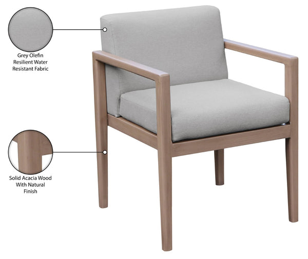 Meridian Furniture Solace Acacia Wood Outdoor Dining Arm Chair with Olefin Cushion for Patio and Deck Seating Grey 33026Grey-AC
