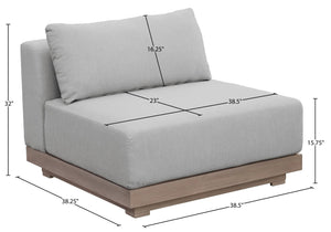 Meridian Furniture Solace Modular Armless Patio Chair Acacia Wood Frame with Olefin Cushion for Outdoor Seating Grey 33026Grey-Chair