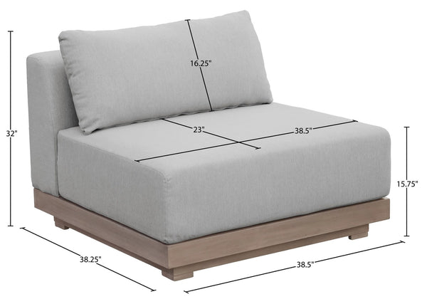 Meridian Furniture Solace Modular Armless Patio Chair Acacia Wood Frame with Olefin Cushion for Outdoor Seating Grey 33026Grey-Chair