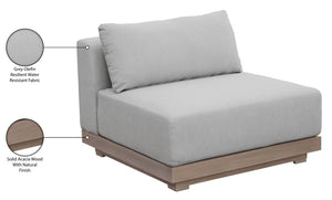 Meridian Furniture Solace Modular Armless Patio Chair Acacia Wood Frame with Olefin Cushion for Outdoor Seating Grey 33026Grey-Chair