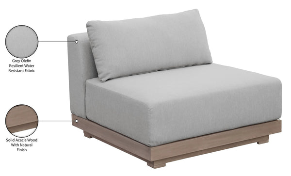 Meridian Furniture Solace Modular Armless Patio Chair Acacia Wood Frame with Olefin Cushion for Outdoor Seating Grey 33026Grey-Chair