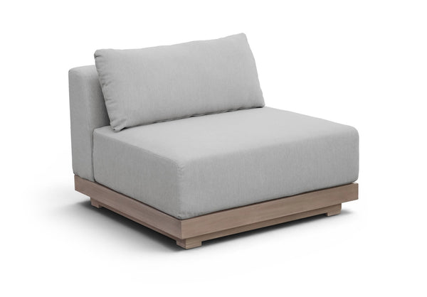 Meridian Furniture Solace Modular Armless Patio Chair Acacia Wood Frame with Olefin Cushion for Outdoor Seating Grey 33026Grey-Chair