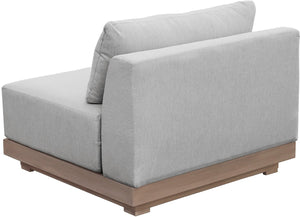 Meridian Furniture Solace Modular Armless Patio Chair Acacia Wood Frame with Olefin Cushion for Outdoor Seating Grey 33026Grey-Chair
