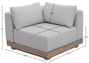 Meridian Furniture Solace Acacia Wood Modular Corner Chair with Olefin Cushions for Outdoor Patio Sectional Seating Grey 33026Grey-Corner