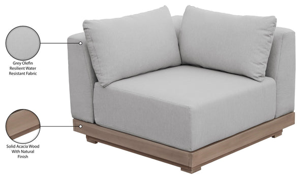 Meridian Furniture Solace Acacia Wood Modular Corner Chair with Olefin Cushions for Outdoor Patio Sectional Seating Grey 33026Grey-Corner