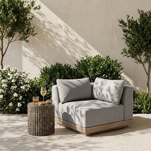 Meridian Furniture Solace Acacia Wood Modular Corner Chair with Olefin Cushions for Outdoor Patio Sectional Seating Grey 33026Grey-Corner