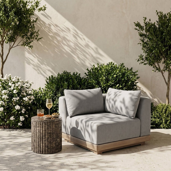 Meridian Furniture Solace Acacia Wood Modular Corner Chair with Olefin Cushions for Outdoor Patio Sectional Seating Grey 33026Grey-Corner