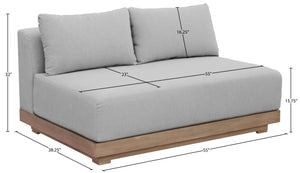 Meridian Furniture Solace Acacia Wood Modular Outdoor Loveseat with Weather Resistant Olefin Cushions for Patios Grey 33026Grey-L