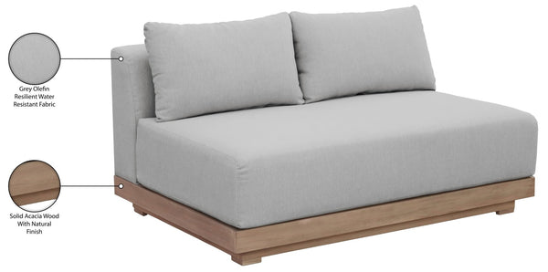 Meridian Furniture Solace Acacia Wood Modular Outdoor Loveseat with Weather Resistant Olefin Cushions for Patios Grey 33026Grey-L