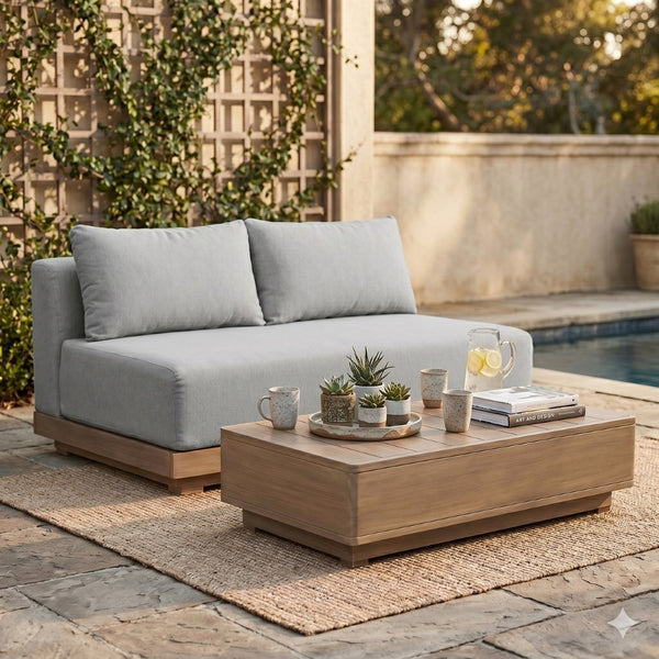 Meridian Furniture Solace Acacia Wood Modular Outdoor Loveseat with Weather Resistant Olefin Cushions for Patios Grey 33026Grey-L