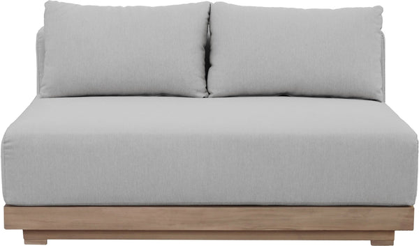 Meridian Furniture Solace Acacia Wood Modular Outdoor Loveseat with Weather Resistant Olefin Cushions for Patios Grey 33026Grey-L