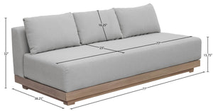 Meridian Furniture Solace Modular Outdoor Patio Sofa with Acacia Wood Frame and Weather Resistant Cushions Grey 33026Grey-S
