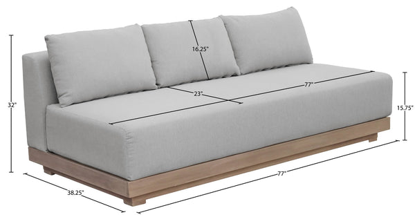 Meridian Furniture Solace Modular Outdoor Patio Sofa with Acacia Wood Frame and Weather Resistant Cushions Grey 33026Grey-S