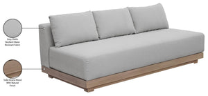 Meridian Furniture Solace Modular Outdoor Patio Sofa with Acacia Wood Frame and Weather Resistant Cushions Grey 33026Grey-S