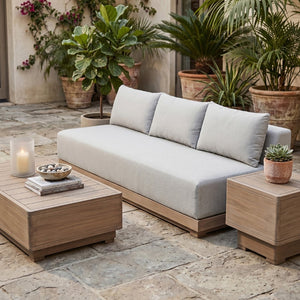 Meridian Furniture Solace Modular Outdoor Patio Sofa with Acacia Wood Frame and Weather Resistant Cushions Grey 33026Grey-S