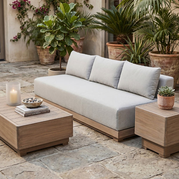 Meridian Furniture Solace Modular Outdoor Patio Sofa with Acacia Wood Frame and Weather Resistant Cushions Grey 33026Grey-S