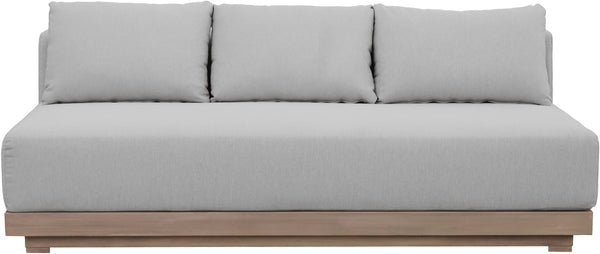 Meridian Furniture Solace Modular Outdoor Patio Sofa with Acacia Wood Frame and Weather Resistant Cushions Grey 33026Grey-S