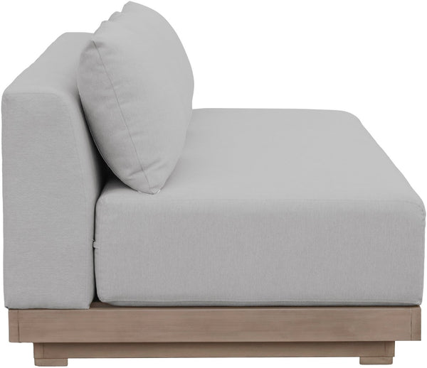 Meridian Furniture Solace Modular Outdoor Patio Sofa with Acacia Wood Frame and Weather Resistant Cushions Grey 33026Grey-S