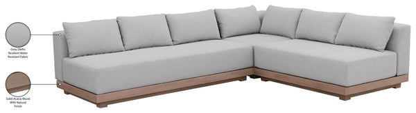 Meridian Furniture Solace Three Piece Outdoor Modular Sectional with Acacia Frame and Olefin Cushions 33026Grey-Sec3A