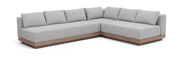 Meridian Furniture Solace Three Piece Outdoor Modular Sectional with Acacia Frame and Olefin Cushions 33026Grey-Sec3A