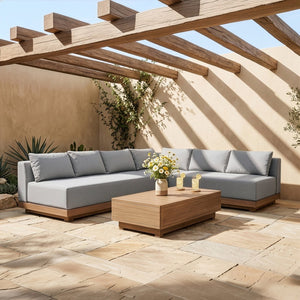 Meridian Furniture Solace Three Piece Outdoor Modular Sectional with Acacia Frame and Olefin Cushions 33026Grey-Sec3A