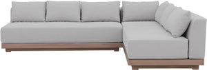 Meridian Furniture Solace Three Piece Outdoor Modular Sectional with Acacia Frame and Olefin Cushions 33026Grey-Sec3A
