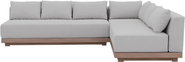 Meridian Furniture Solace Three Piece Outdoor Modular Sectional with Acacia Frame and Olefin Cushions 33026Grey-Sec3A