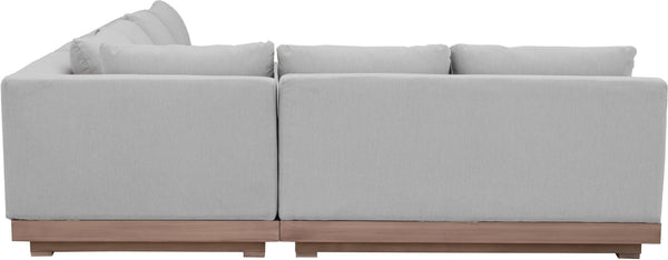 Meridian Furniture Solace Three Piece Outdoor Modular Sectional with Acacia Frame and Olefin Cushions 33026Grey-Sec3A