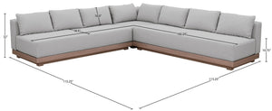 Meridian Furniture Solace Outdoor Modular Sectional Acacia Frame Grey Olefin Patio Seating Set 33026Grey-Sec3B