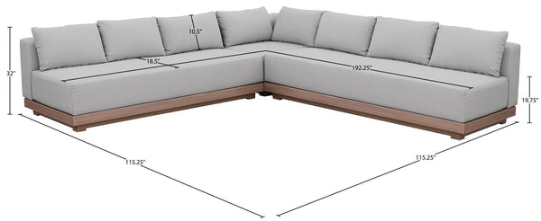 Meridian Furniture Solace Outdoor Modular Sectional Acacia Frame Grey Olefin Patio Seating Set 33026Grey-Sec3B