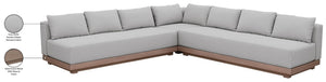 Meridian Furniture Solace Outdoor Modular Sectional Acacia Frame Grey Olefin Patio Seating Set 33026Grey-Sec3B