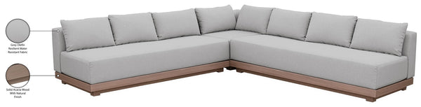 Meridian Furniture Solace Outdoor Modular Sectional Acacia Frame Grey Olefin Patio Seating Set 33026Grey-Sec3B
