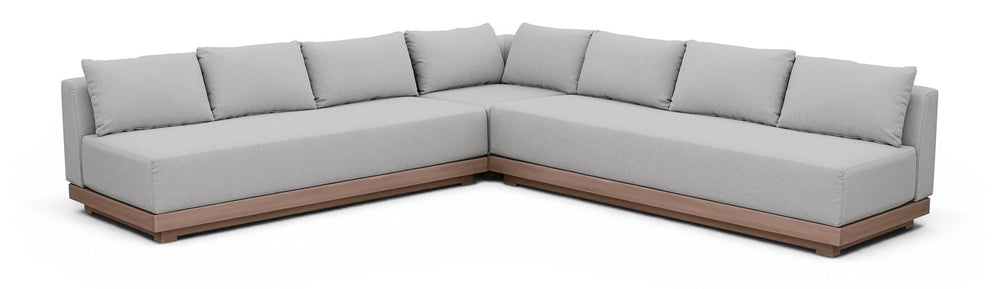 Meridian Furniture Solace Outdoor Modular Sectional Acacia Frame Grey Olefin Patio Seating Set 33026Grey-Sec3B