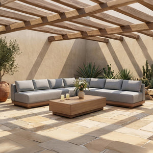 Meridian Furniture Solace Outdoor Modular Sectional Acacia Frame Grey Olefin Patio Seating Set 33026Grey-Sec3B