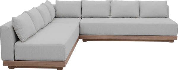 Meridian Furniture Solace Outdoor Modular Sectional Acacia Frame Grey Olefin Patio Seating Set 33026Grey-Sec3B