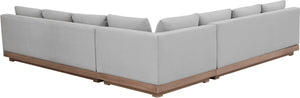 Meridian Furniture Solace Outdoor Modular Sectional Acacia Frame Grey Olefin Patio Seating Set 33026Grey-Sec3B