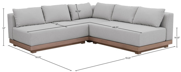 Meridian Furniture Solace Outdoor Modular Sectional Acacia Frame with Olefin Performance Fabric Cushions 33026Grey-Sec3C